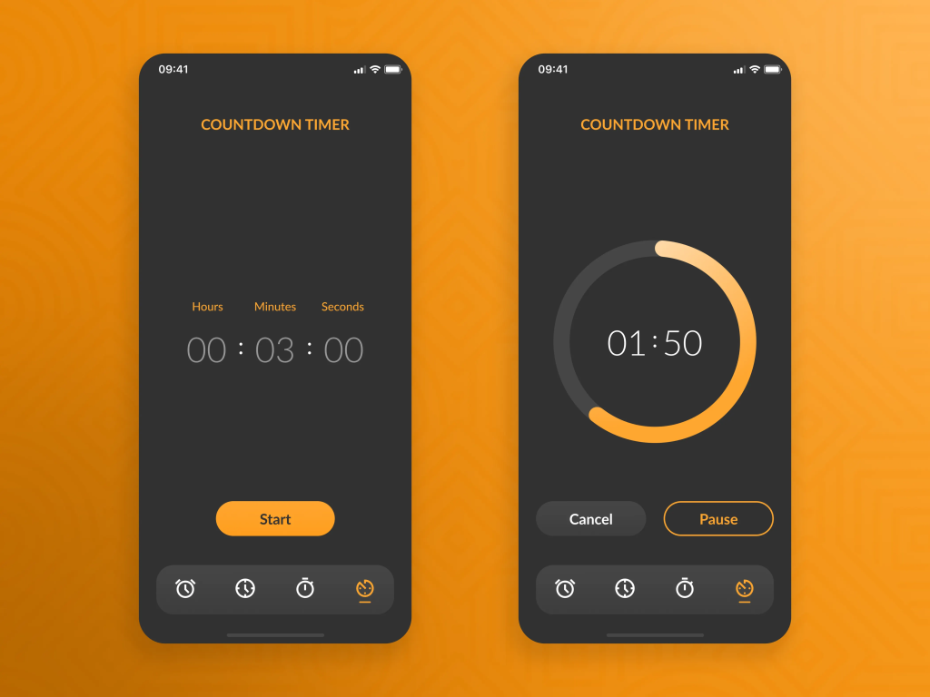 Two different timers on two phones with a yellow background